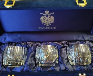 Faberge Set 3 Votivi Cristallo Trasparente Tagliato a Mano Collezione Imperiale Scatola Velluto - Foto 1 di 24