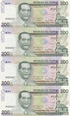 Philippines 2003 200 Piso Uncut Sheet of 4 in Bangko Sentral Folder UNC - Image 1 of 2