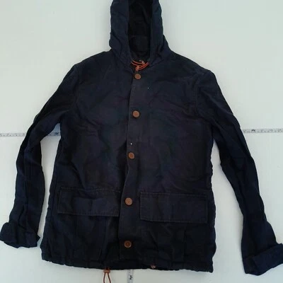 FRENCH CONNECTION Jacket Small Navy Mens Linen Cotton Blend Hooded Button Up - Image 1 of 4