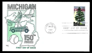 2246 22c Stamp (1987) THE MICHIGAN STATE 150 FDC BY THE MARG CACHETS !!! - Picture 1 of 1