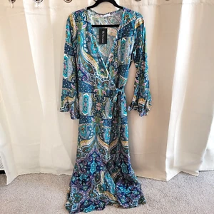 R Vivimos Wrap Dress Large Floral Tiered Prairie Cottagecore Maxi Ruffle 17402 - Picture 1 of 15