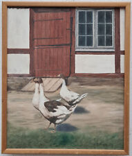 Ölgemälde Kunstwerk mit Rahmen Malerei Oil Painting Dorf Landschaft Gans 1985