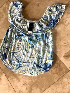 NWT XL RALPH LAUREN ON/OFF SHLDR GERÜSCHTES TOP AUS LEINENMISCHUNG RET$79.50 BLUES, YEL, - Bild 1 von 6