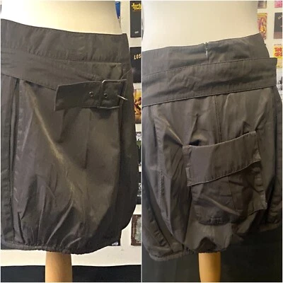 Vintage 90's Y2K Cop copine mini skirt brown/ grey metallic bubble hem belt - Image 1 of 4