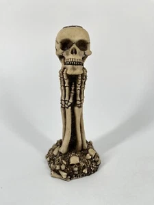 Goth SKULL in HANDS SKELETON Pile of BONES TAPER CANDLE HOLDER  halloween decor - Picture 1 of 13