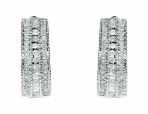 0.4ct Simulated Diamond Three Row Hoop Earrings Women 14k White Gold Plated - Picture 1 of 4