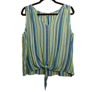 Loft Outlet Women M Striped Tank Top With Tie Front V Neck Multicolor - Picture 1 of 11