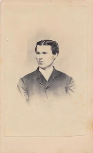 CDV Antique Photo Carte de Visite Handsome Young Man Dark Hair Suit Jacket - Picture 1 of 6