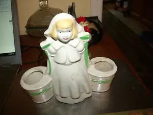 Dutch Girl with Two Water Pails Holland Vintage Planter White - Picture 1 of 4