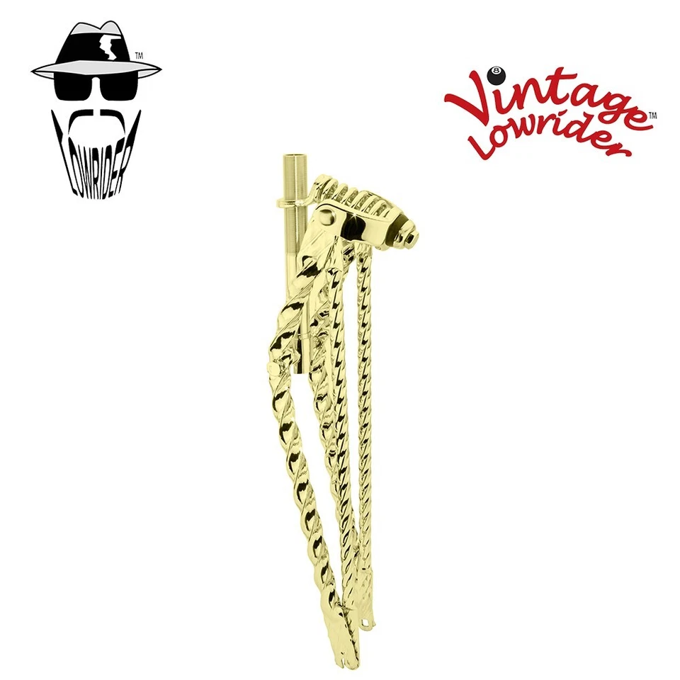 F&R LOWRIDER Steel Plated Springer 26" STRAIGHT Square Twist Spring Fork Gold - Image 1 of 1
