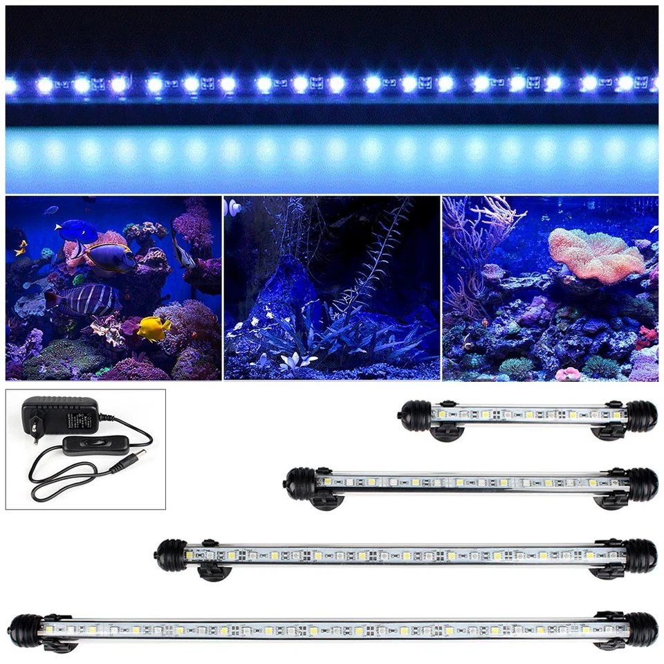 DOCEAN Submersible Aquarium Fish Tank Waterproof LED Light Bar Lighting Lamp White&Blue
