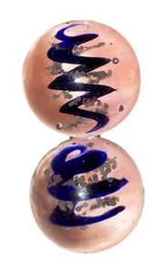 Murmeln 2 Stück Glas Klar Kugel Blau Spirale mit Schneeflocken (1") - Bild 1 von 4