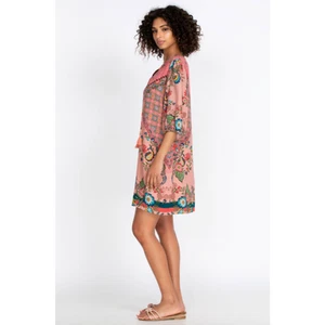 NWOT Johnny Was Lakshmi Mini Dress Pure Silk Floral Geometric Pink XL Women $265 - Picture 1 of 11