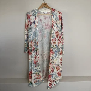 J. Jill Pullover Damen XS Leinen Viskose Long Duster Blumen Cardigan Langarm - Bild 1 von 9