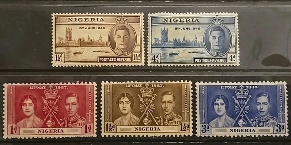 Juegos Nigeria Scott 50-52 + 71-72 Coronación + Paz y Victoria 1937-1946 F-VF MH Foto 1 de 1