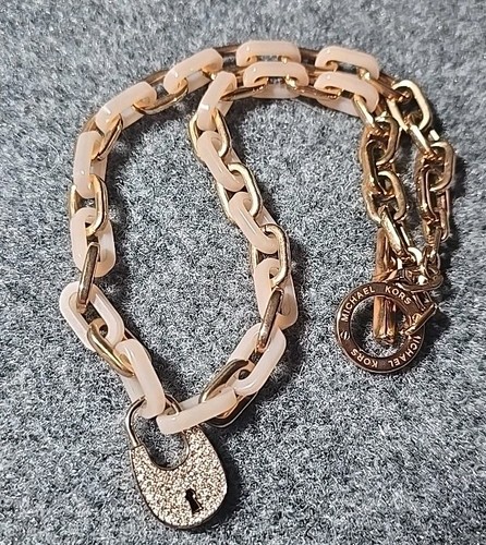 Collana Michael Kors quarzo rosa tono oro rosa lucchetto cristallo