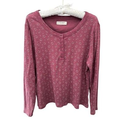 LUCKY BRAND | Thermal Henley Top Floral Print Long Sleeve Cotton Pink | XL - Image 1 of 4