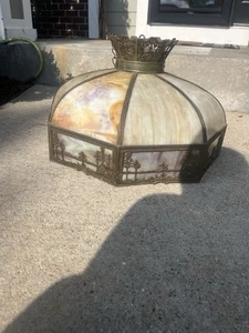 Antike Hängelampe Schlackenglas Tiffany Stil - Bild 1 von 19