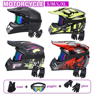 DOT Motocross Helmet Off Road Dirtbike Pitbike ATV Helmet w/ Goggles/Gloves/Mask - Image 1 of 4