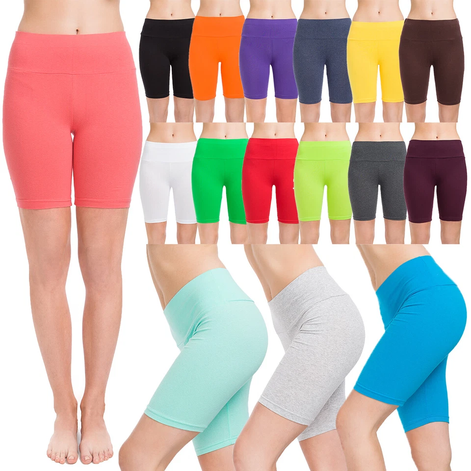Womens Cotton Rich 1/2 Leggings High Waisted Solid Cycling Pants Sports Gym LKW - Image 1 of 1