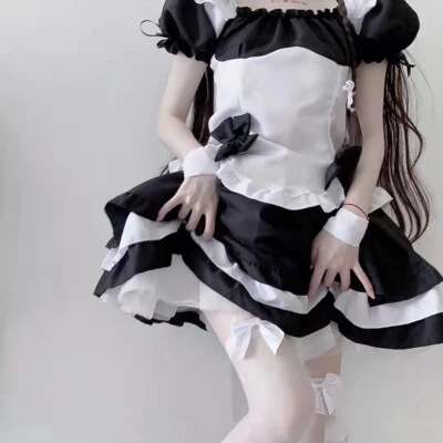 Maid Costume Girls Women Cute Maid Lolita Dress Anime Cosplay Balck White Dress - Image 1 of 4