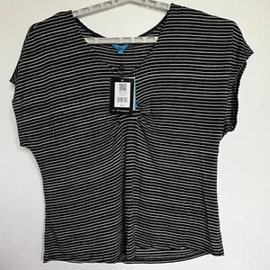 Derek Lam Design Nation Womens Black/White Stripe Top L Short Sleeve Pullover - Picture 1 of 9