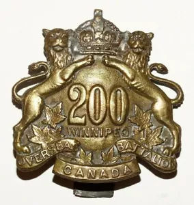 INSIGNIAS DE GORRA MILITAR BRITÁNICA, canadiense, el 200o Murciélago CEF Regimiento Winnipeg Primera Guerra Mundial - Imagen 1 de 2