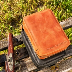 Leather Case For Cigars With Handle And Pocket Cognac Color Cigar Accessories - Picture 1 of 10