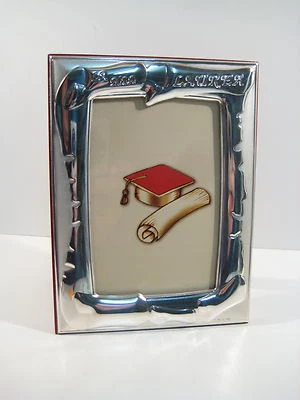 Cornice argento 925 , Laurea, moderna,lucida, legno rosso. Idea Regalo. - Immagine 1 di 4