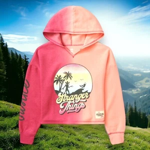 Girls Justice X Stranger Things Pink Sweatshirt Surf Hoodie Youth Girl XL 16/18 - Picture 1 of 9