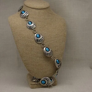 Sterling Silber und Türkis Bärentatze Schatten Box Link Concho Gürtel + - Bild 1 von 6