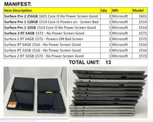 Microsoft Surface Pro 2 Intel i5 1.90GHz & Surface RT NON FUNCTIONAL LOT OF 13 - Picture 1 of 10