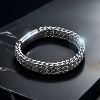 Armband Edelstahl Herren Silber Herrenarmband Fuchsschwanzkette Magnetverschluss - Bild 1 von 4