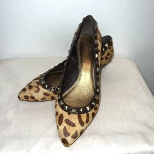 Saks Fifth Ave Leopard Print Animal Fur Womens Shoes Size 8 M Leather Bottom - Picture 1 of 11