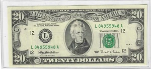 1995 $20 FRN L84955948A "RADAR" Fr- 2082-L, CH-CU - Picture 1 of 2