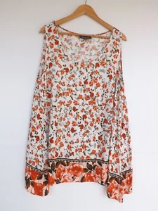 Autograph Top 18 Womens Tank White Orange Red Green Floral Sleeveless Viscose - Picture 1 of 8