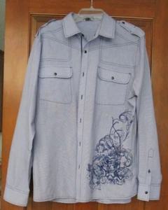 AT Collins Men's XL Blue Embroidered Button Up Long Sleeve Dress Shirt - Picture 1 of 4