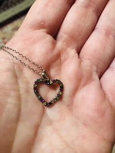 EFFY Multi Gemstone Heart Pendant 18" Necklace 1/4 Ct TW Sapphire New - Picture 1 of 4
