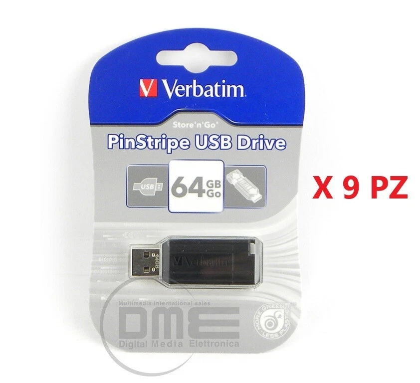LOTTO 9 pz Verbatim Penna USB Chiavetta Lettore Pen Drive memoria 64GB 2.0 49065 - Immagine 1 di 1