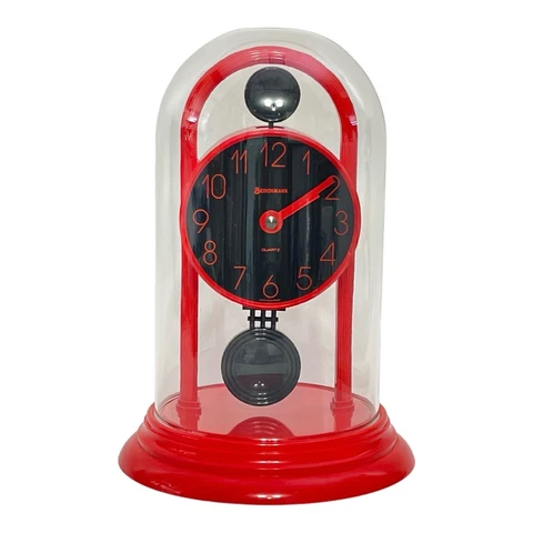 Vintage Benchmark Quartz Anniversary Dome Desk Mantel Clock Red Black Pendulum Cover