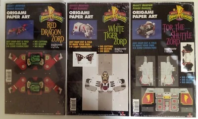 Set Of Three Vintage 1994 Power Rangers Origami Paper Art New Sealed White Red - Image 1 of 4