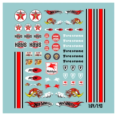 Waterslide Decal 1:43 1:64 Hotwheels Slotcar Racing Texaco USA V8 Muscle Cars