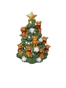 ceramic tea light candle holder christmas tree with star & teddy bears - Picture 1 of 8