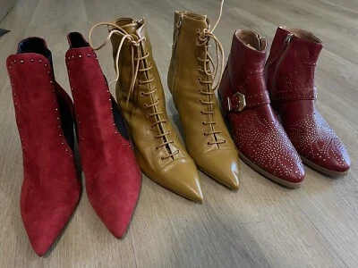 Lote de 3 botas Zara biqueira pontiaguda tornozelo sapatos camelo/vermelho cor 37 - Imagem 1 de 4