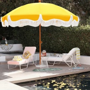 7ft Beach Umbrella Outdoor Patio Umbrella with Tassel Sunshade UPF 50+ Yellow - Picture 1 of 11