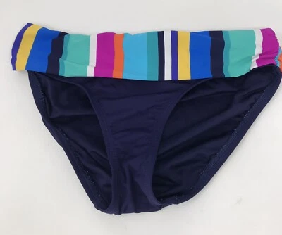 Traje de baño Anne Cole a rayas plegable hipster parte inferior de bikini azul mediano Foto 1 de 4