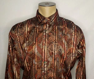 Mens Georg Roth Los Angeles brown paisley striped button-up shirt Large 41/42 - Picture 1 of 4
