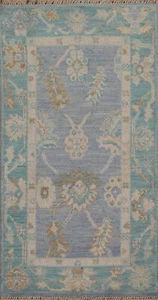 Vegetable Dye Floral Oushak Turkish Accent Rug 2x4 Wool Handmade Oriental Carpet - Picture 1 of 16