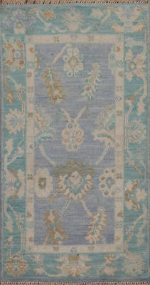 Vegetable Dye Floral Oushak Turkish Accent Rug 2x4 Wool Handmade Oriental Carpet - Image 1 of 4