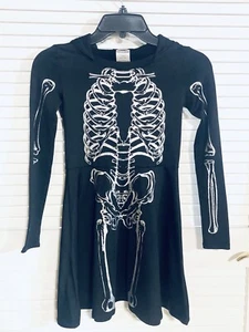 Skeleton Halloween Dress Medium Black & White Spirit Girls 8/10 EUC - Picture 1 of 7